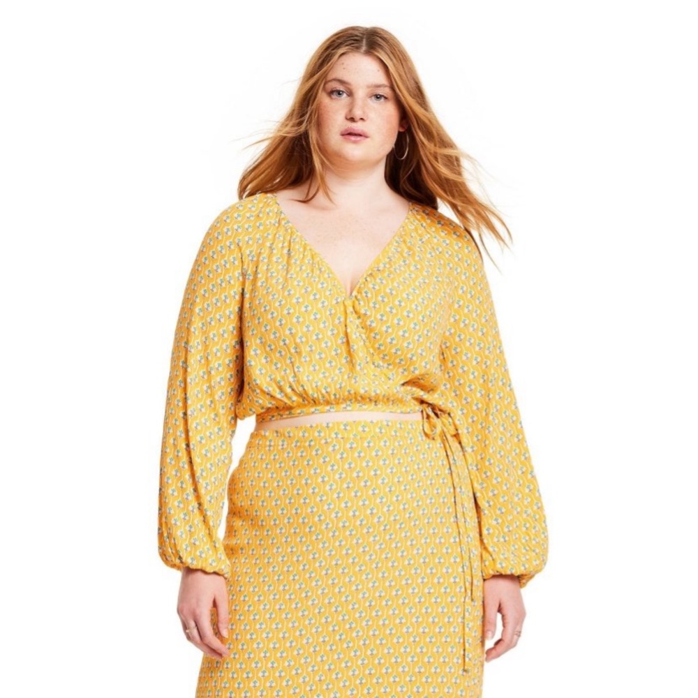 Dainty Lotus Print Wrap Top - RHODE × Target Yellow/Turquoise NWT - Picture 10 of 11